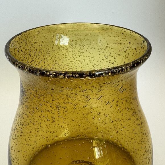 Amber Hand Blown Bubble‎ Glass Candle Holder Vase 4.25” In MCM Decor - Picture 2 of 5